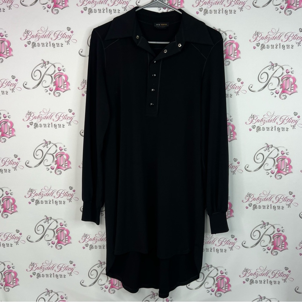 Eva Varro dress button down long sleeve Black long top comfy